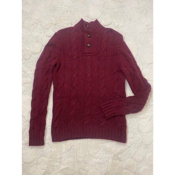 Fossil Brand Mens Burgundy Red Pullover Cable Knit Fisherman Sweater Size S Ango - Picture 2 of 12